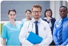 A team of professionals in a consulting setting.